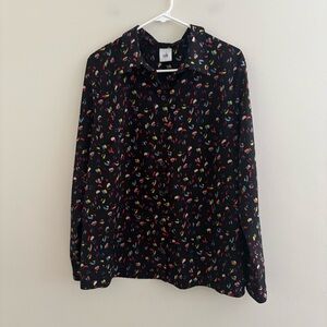CAbi Black Multicolor Patterned Blouse Womens Large Button up spring lightweight